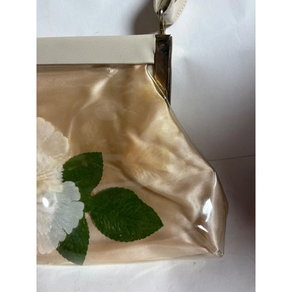Vintage 1950s Floral Vinyl Handbag Mid Century Kitsch Retro Purse STAINED/DAMAGE